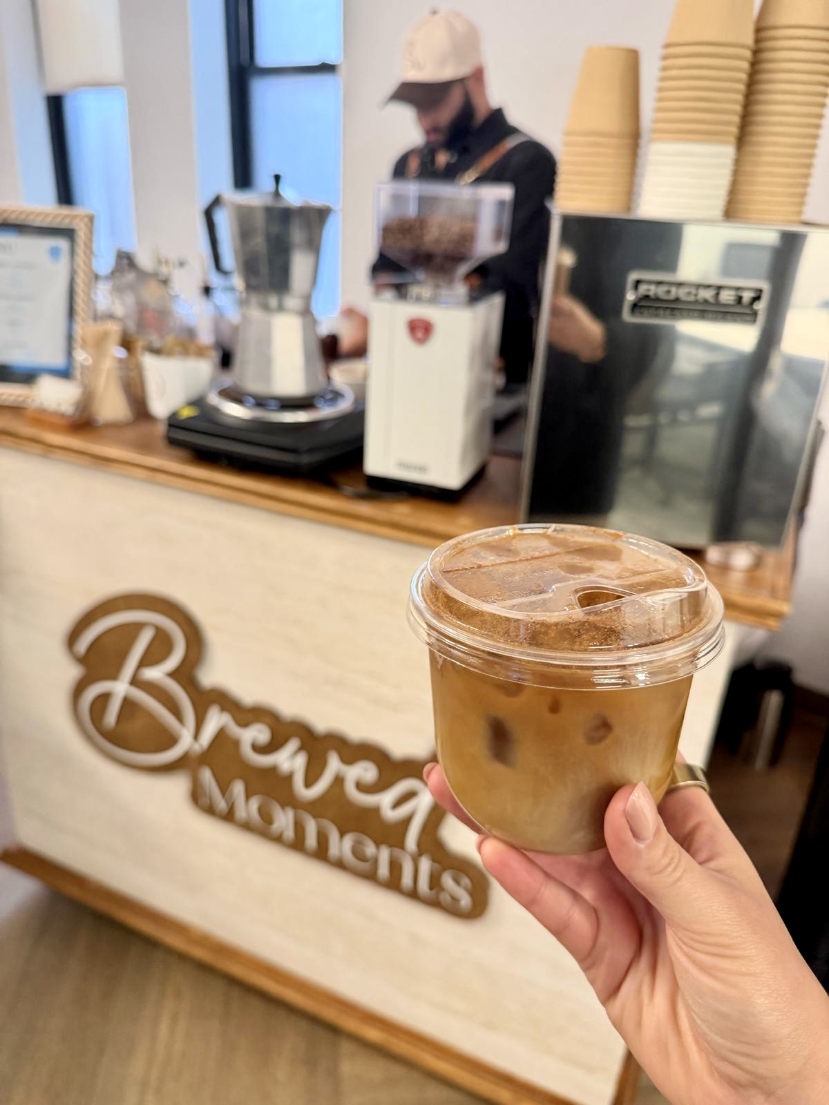 Brewed Moments Coffee Cart luxury espresso bar serving guests at a New York event