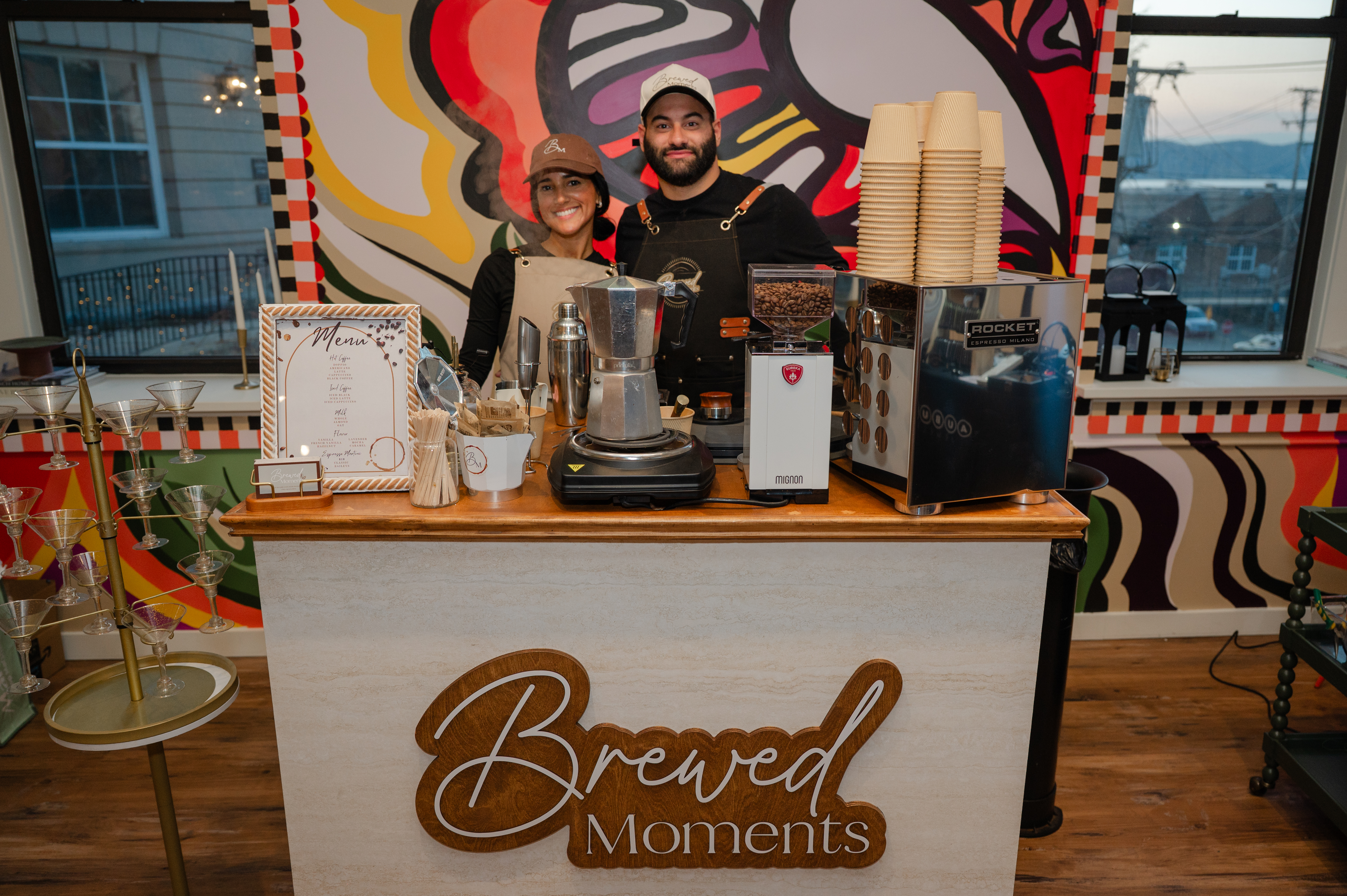 Brewed Moments Coffee Cart mobile espresso bar setup at a private gathering in New York